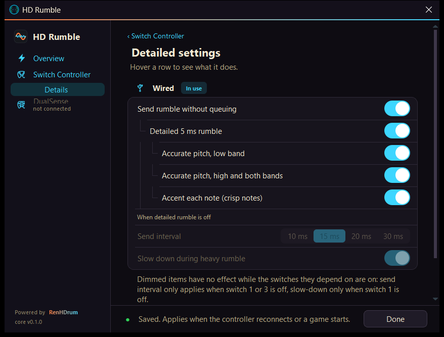 Brontide HD Rumble Detailed Settings
