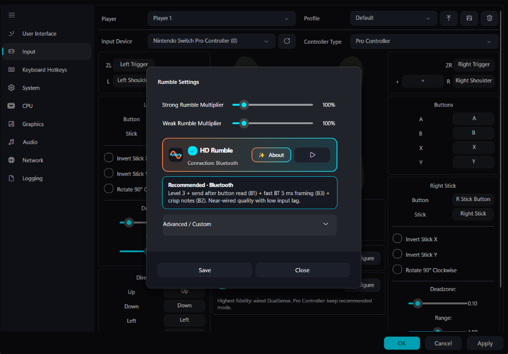 Ryuhdr HD Rumble Settings